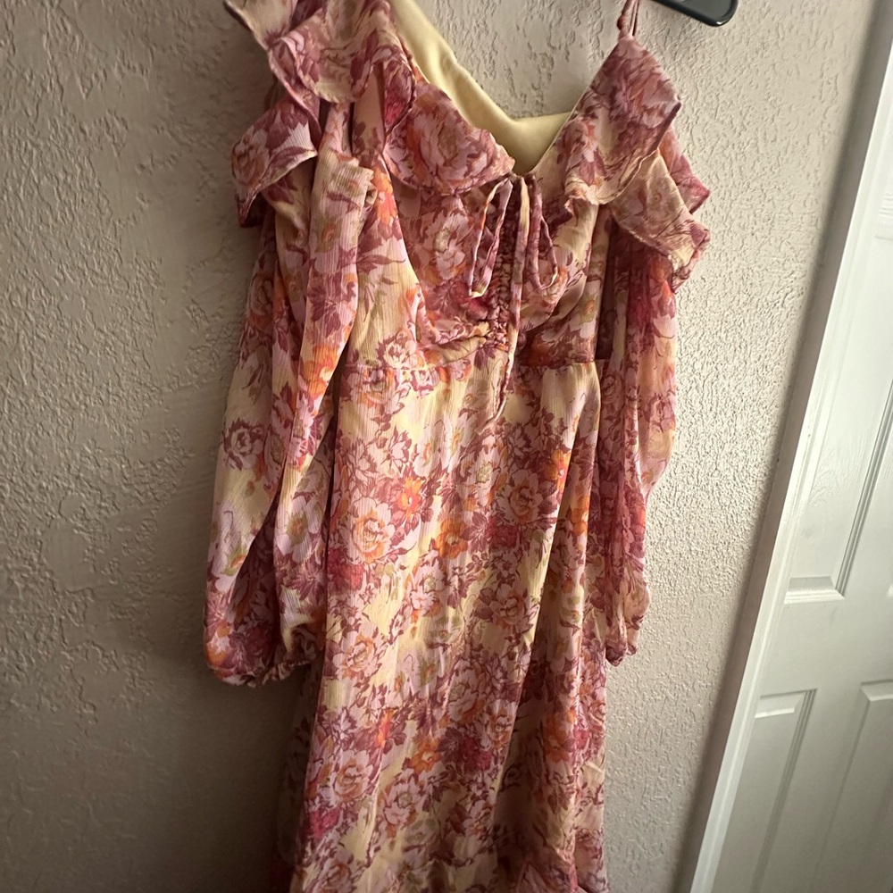 Floral Ruffle Dress in Pink and Cream